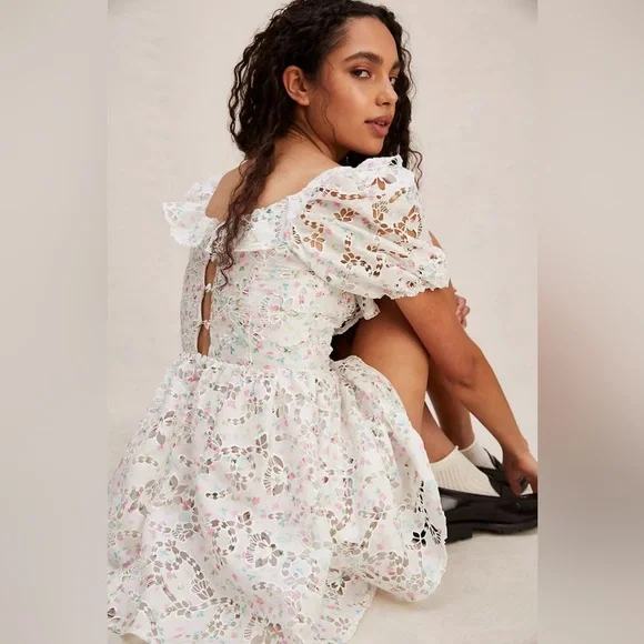 knee length dresses for ladies For Love & Lemons Magnolia Mini Dress in White